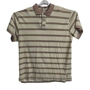 Life is Good XL Polo Shirt Striped Brown Beige Mens Short‎ Sleeve Casual
